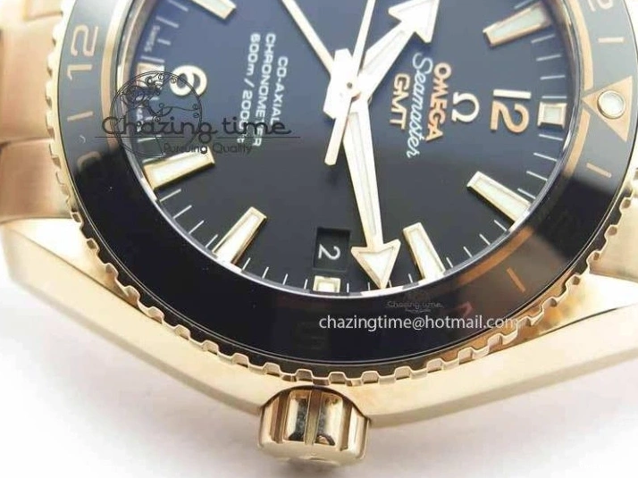 1221 Efficient Planet Ocean GMT 43.5mm RG V6F 1:1 Best Edition Black Dial On RG Bracelet A 8182